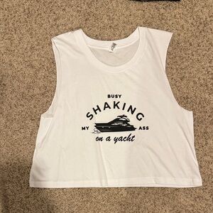 White Sleeveless Graphic Crop Top